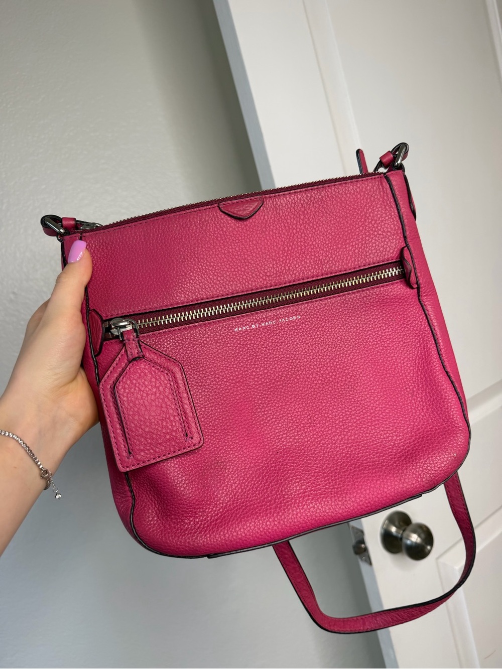 Marc Jacobs Fuchsia Pebbled Leather Crossbody with Front Zip